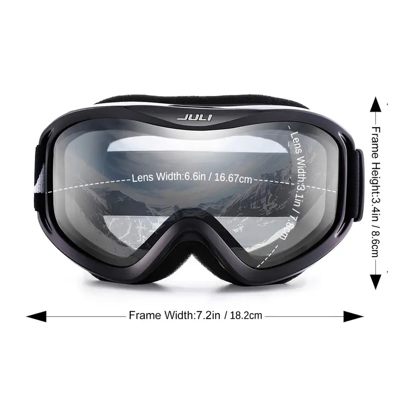 Lunettes de ski premium avec monture noire et transparente, verres réfléchissants et design ergonomique pour un confort optimal.
